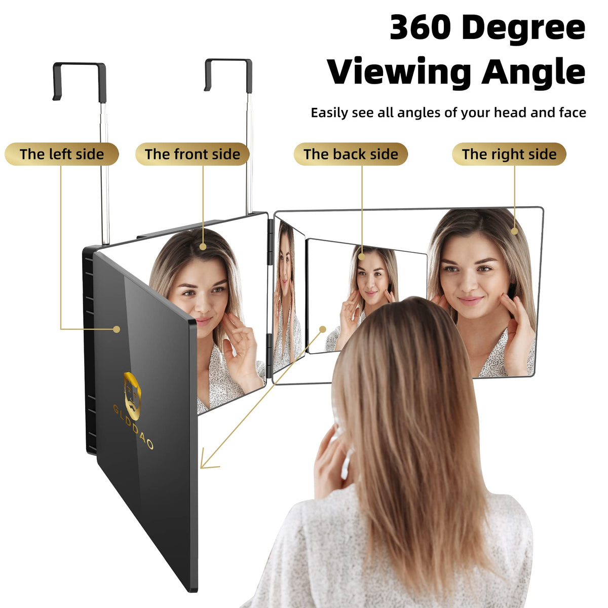 Glddao 3 Way Mirror For Hair Cutting Self 360 Trifold Barber Mirrors 3 Sided Hair Mirror To See Back Of Head Braiding Hair Hairc