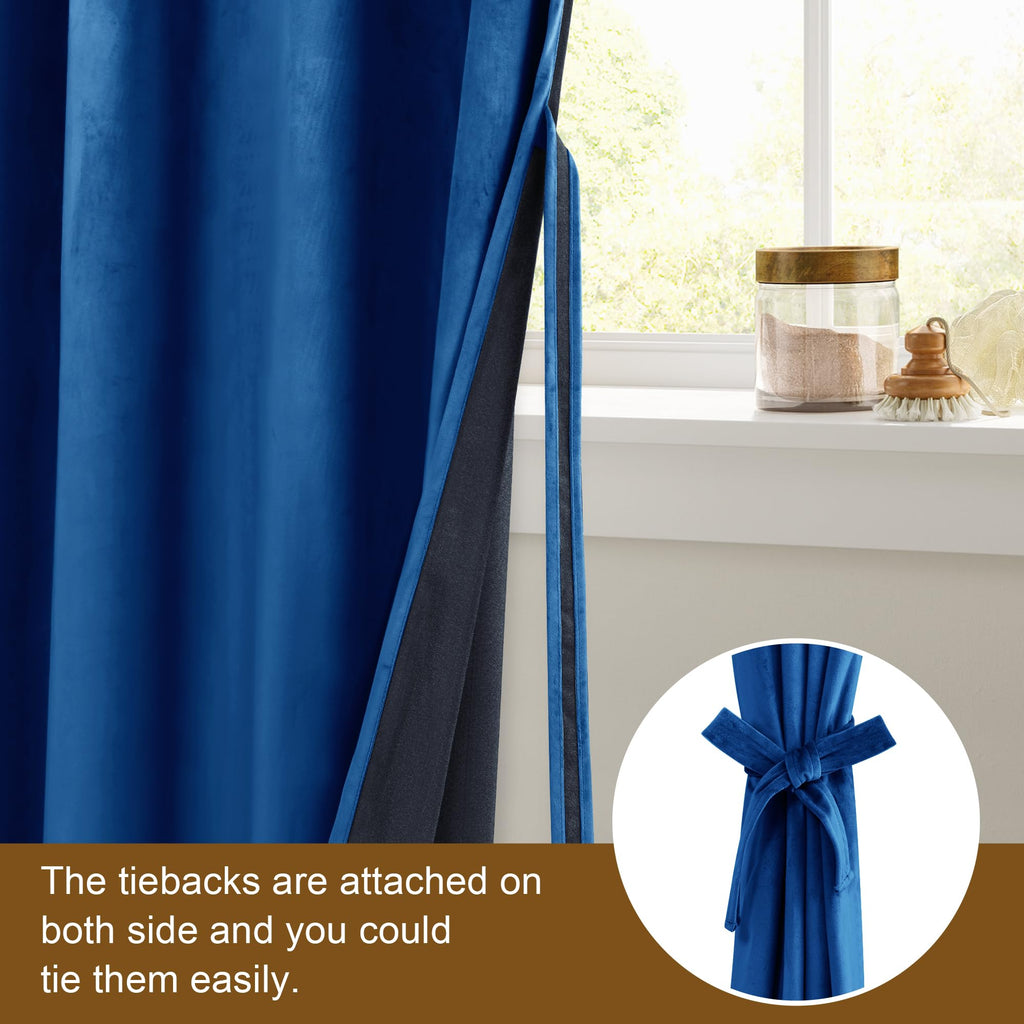 Dwcn Velvet Curtains Extra Wide - Blue Blackout Privacy Protect Window Drapes Thick Grommet Tieable Light Blocking Curtains & Dr