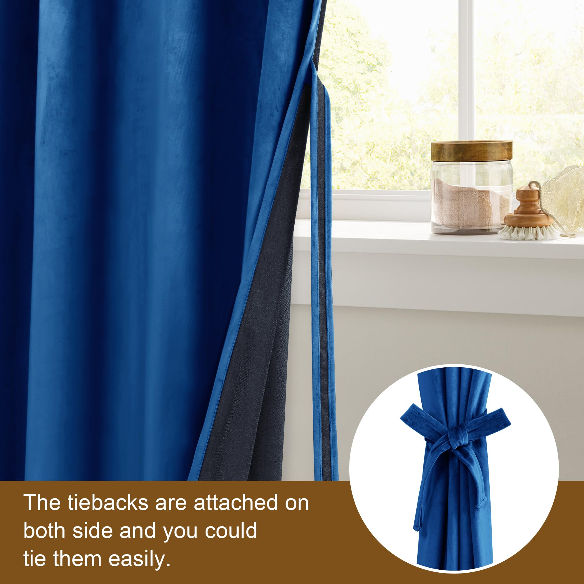 Dwcn Velvet Curtains Extra Wide - Blue Blackout Privacy Protect Window Drapes Thick Grommet Tieable Light Blocking Curtains & Dr