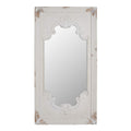 Benjara Wooden Rectangle Wall Mirror with Chipped Edges and Hook, White