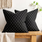 Miulee Pack Of 2 Decorative Burlap Linen Throw Pillow Covers Modern Farmhouse Pillowcase Rustic Woven Textured Cushion Cover For Sofa Couch Bed 16X16 Inch Black