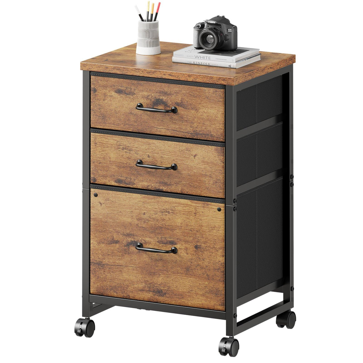 Maihail 3 Drawer File Cabinet on Wheels Fits A4 Size for Home Office