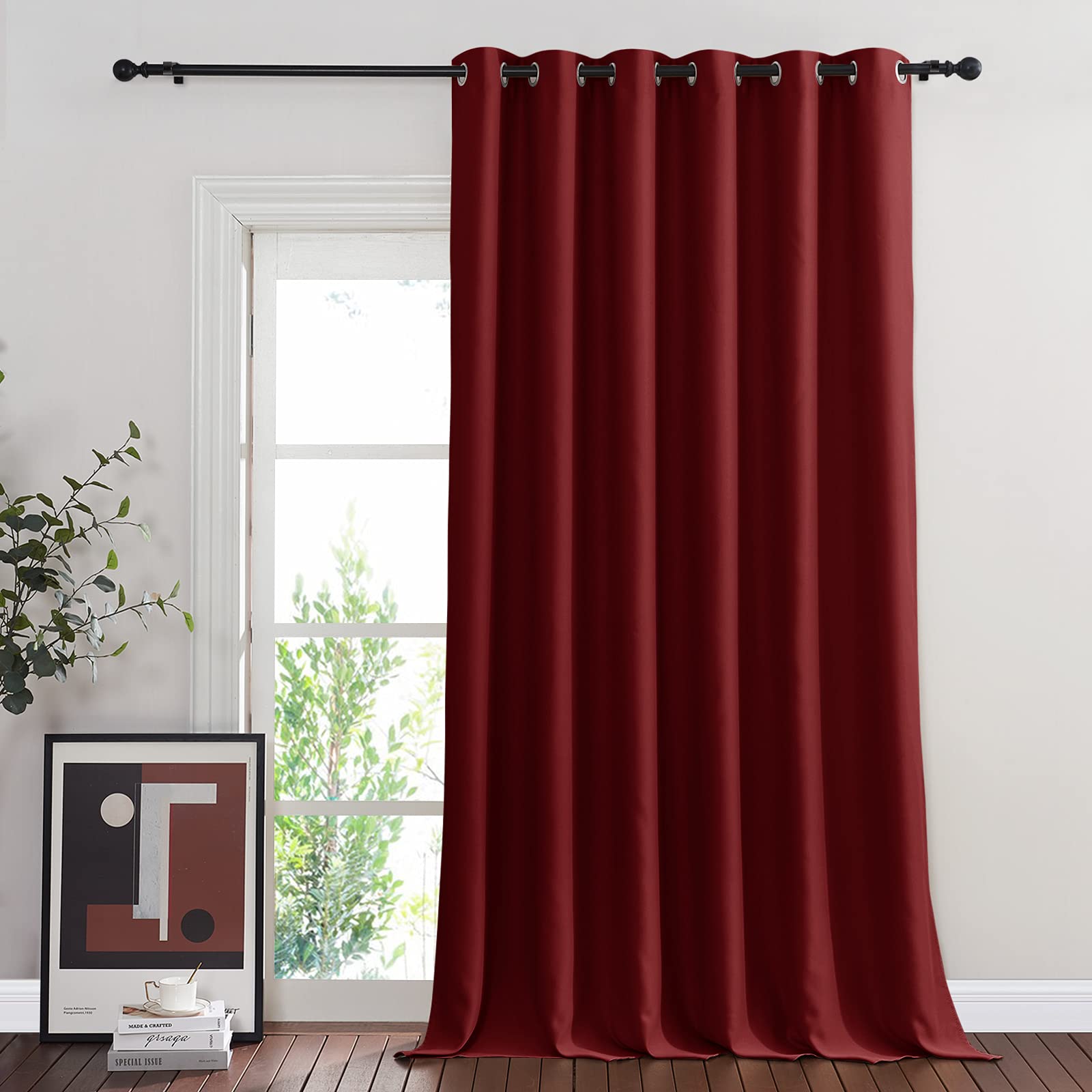 NICETOWN French Door Curtain for Window Extra Long & Wide, Grommet Thermal Curtain Panel for Sliding Glass Door/Patio Door (Burg