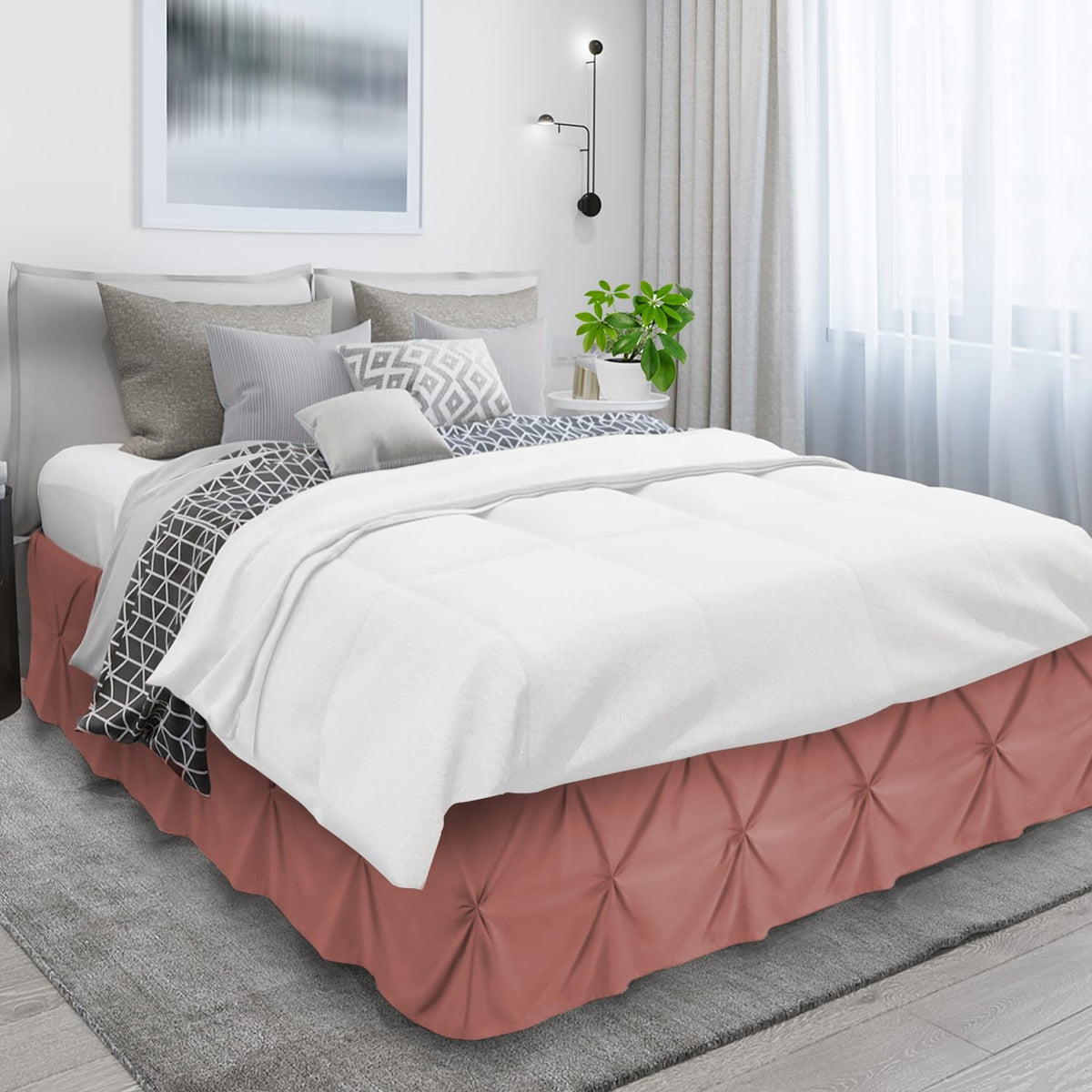Nestl Pink Clay Bed Skirt Twin Size, Pinch Pleat Twin Bed Skirt, 14' Inch Drop Twin Bedskirt, Hotel Quality Pink Clay Bed Skirts, Premium Microfiber Bedskirt For Twin Bed, Pink Clay Twin Bed Skirt