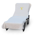 Luxury Hotel & Spa Monogrammed Pool Chaise Lounge Cover, Block Letter Embroidered - Extra Absorbent 100% Turkish Cotton- Soft Terry - Hotel-Style, Standard Size 90' X 29' - White - Gold Letter V