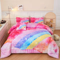Angiyuin Rainbow Twin Size Comforter Set For Girls 6 Pieces Sparkle Tie Dye Pink Girls Bedding Comforter Sets Galaxy Kids Bed Co