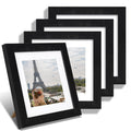 Hongkee 8x8 Picture Frames Set of 4, Made of Glass and Rustic Black Wooden Frame - Display Picture 6x6 with Mat or 8 x 8 Without