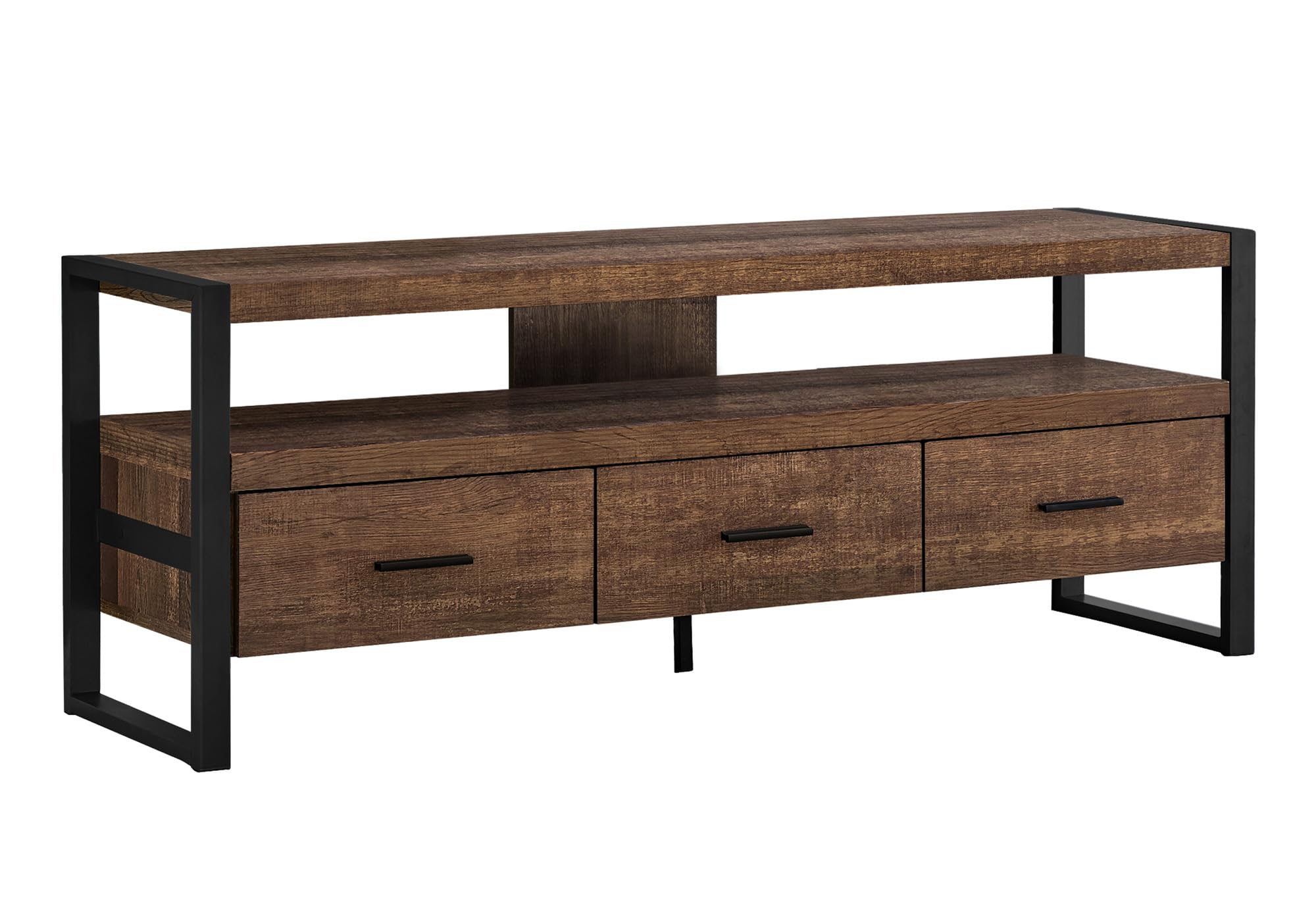 Monarch Specialties TV Stand-Console with 3 Drawers and Shelves-Industrial Modern Style Entertainment Center with Metal Legs, 60