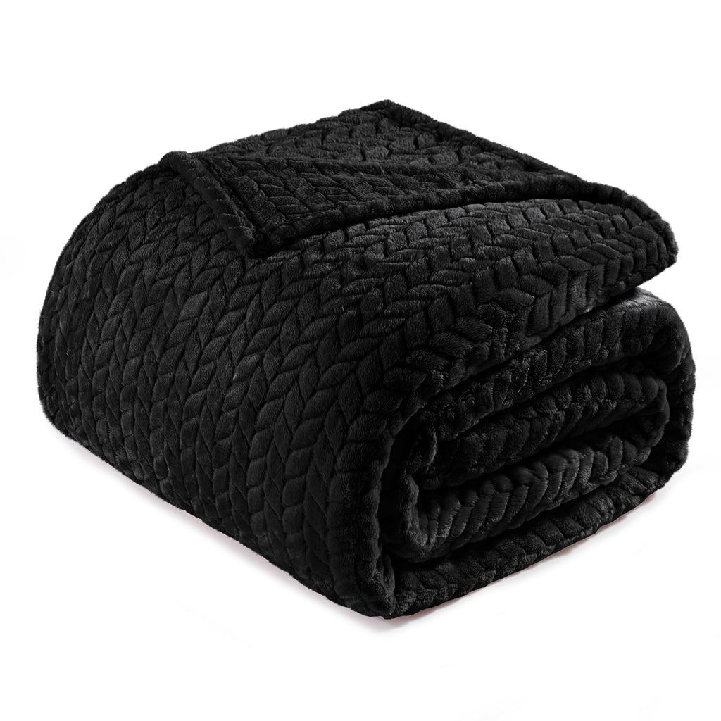 Exclusivo Mezcla Black Fleece Queen Size Blanket For Bed, 90X90 Inches Soft Cozy 3D Decorative Jacquard Flannel Blankets, Lightw