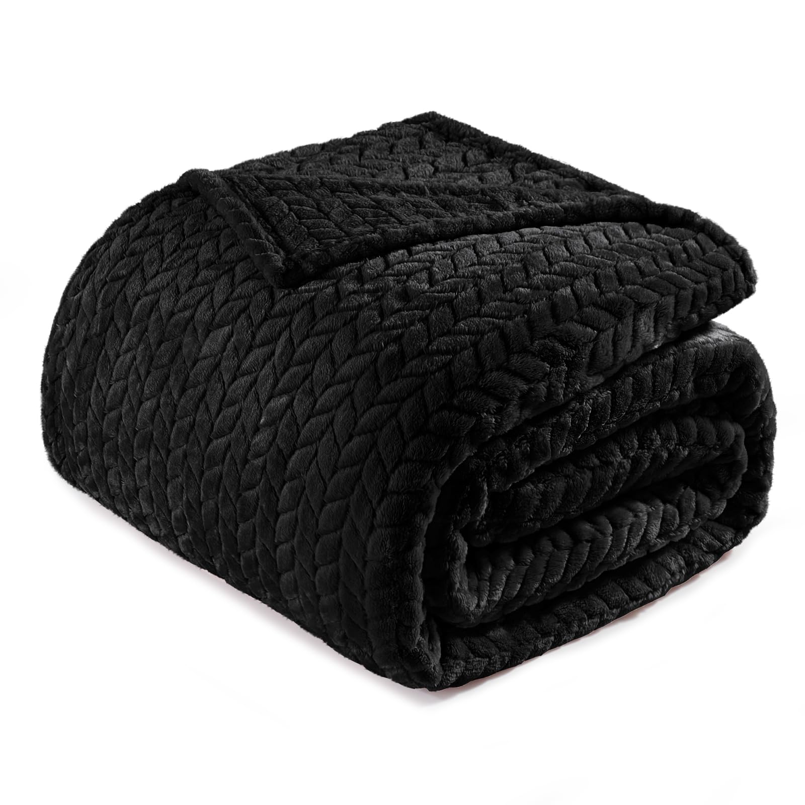 Exclusivo Mezcla Black Fleece Queen Size Blanket For Bed, 90X90 Inches Soft Cozy 3D Decorative Jacquard Flannel Blankets, Lightw