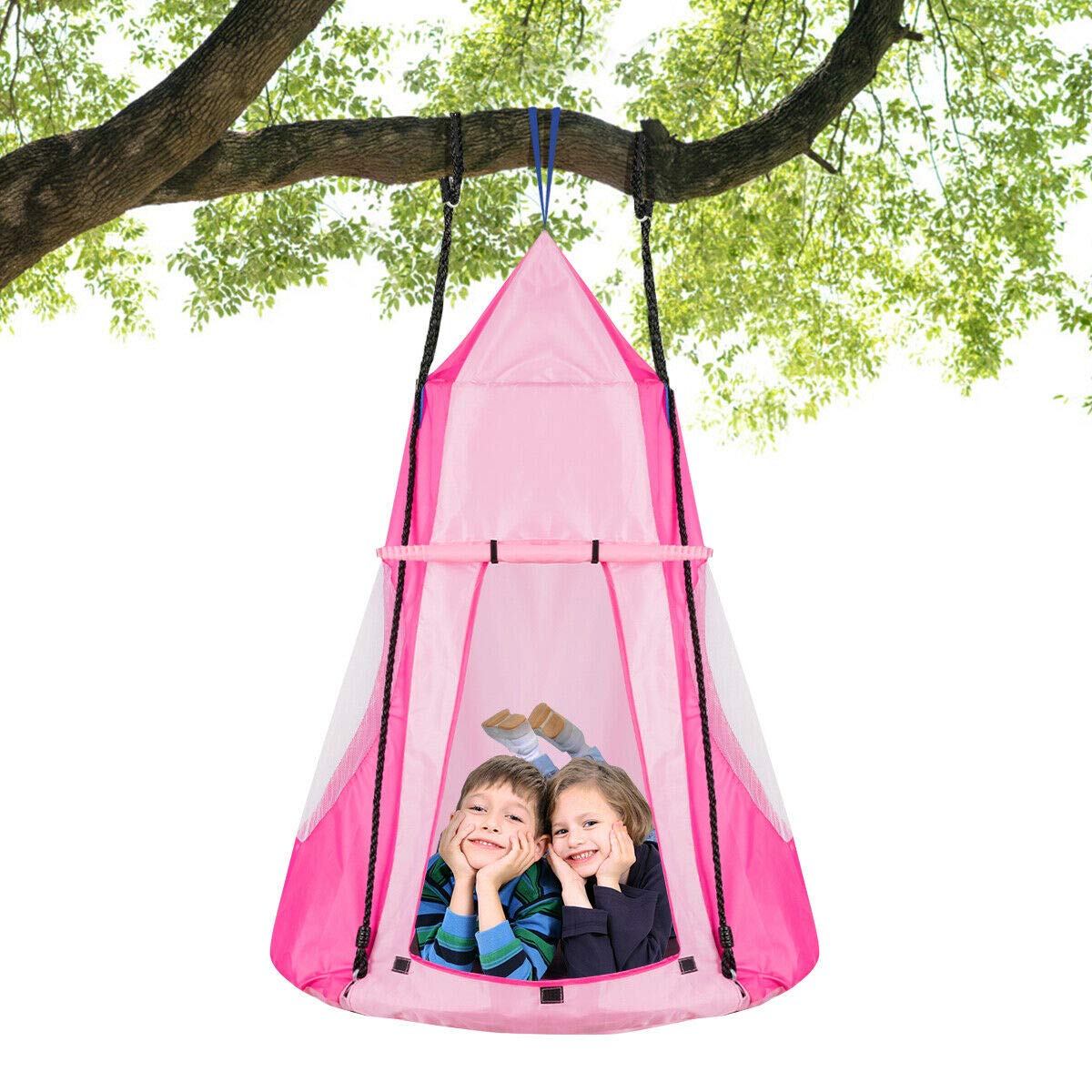Dortala Kids Hanging Chair Swing Tent Set, Hammock Nest Pod Hanging Swing Seat For Boys/Girls, Childrenswing Play House With Det