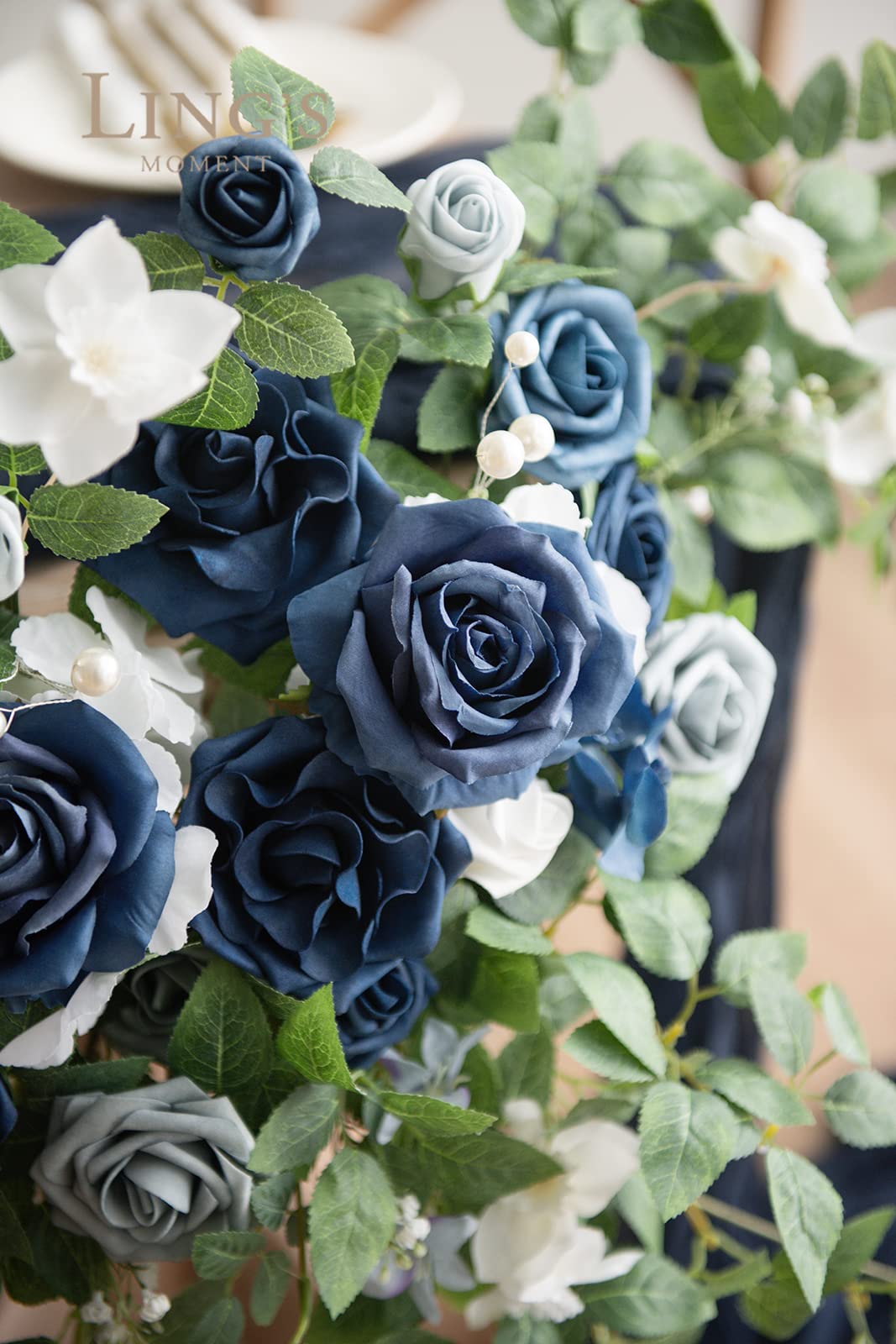 Ling'S Moment 2Pcs Dusty Blue Artificial Floral Swags Centerpieces Wedding Flower Rose Garland Greenery Arrangements For Sweethe