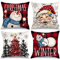 Geeory Merry Christmas Throw Pillow Covers 20X20 Inch Set Of 4, Santa Snowmen Xmas Trees Hello Winter Snowflake Holiday Farmhous