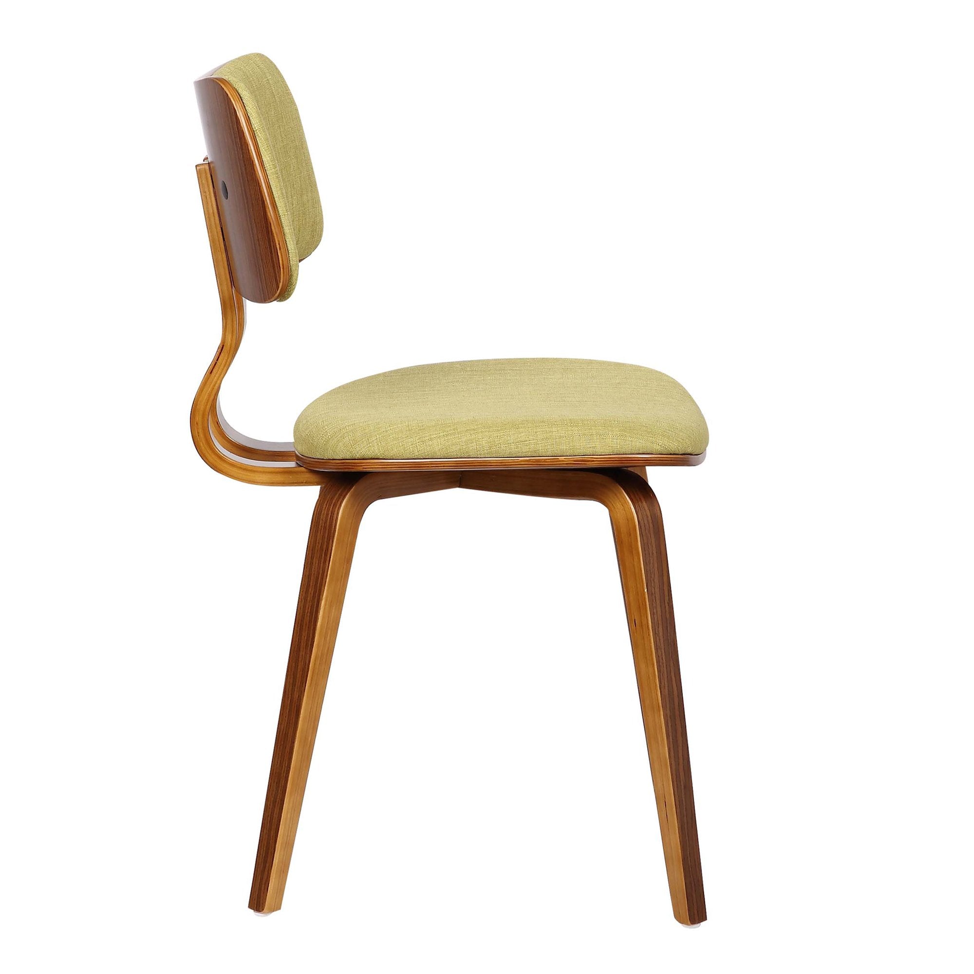 Armen Living Jaguar Mid Century Modern Dining Accent Chair For Kitchen Table Desk Vanity In Green Fabric And Walnut Wood Finish