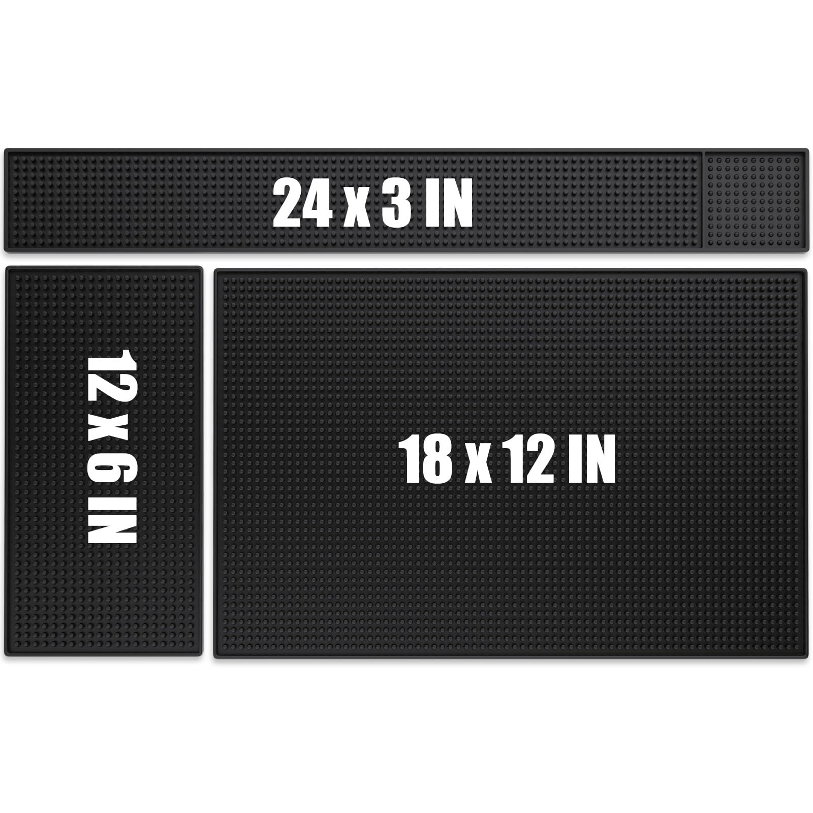Noverlife 3PCS Black Rubber Bar Service Spill Mat, Barber Station Mat Flexible Bar Mat Set for Countertop, Waterproof Home Bar M