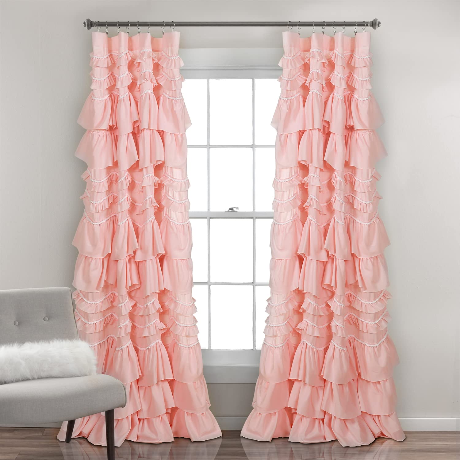 Lush Decor Kemmy Window Curtain Panel (Single Panel), 95 L x 52 W, Peachy Pink
