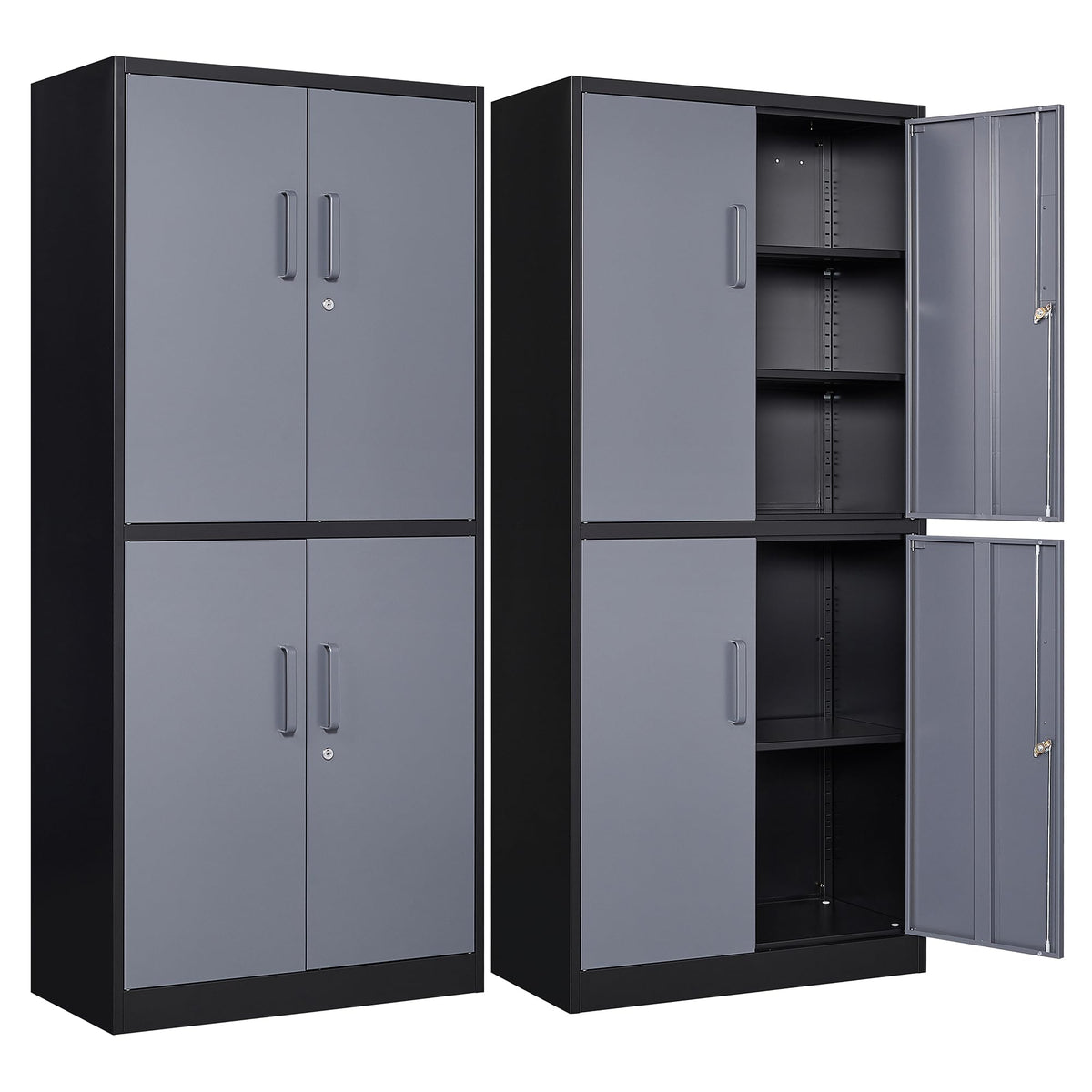 Metal Storage Cabinets With Doors And Shelves,71' Metal Garage Storage Cabinet With Lock,Metal Cabinet With Locking Doors,Steel Pantry Cabinet 4 Doors,Lockable Storage Cabinet For Garage,Home,Office