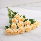 Helera 12Pcs Champagne Roses Artificial Silk Flowers Faux Flowers With Long Stems For Wedding Decor Home Decor Baby Shower Party