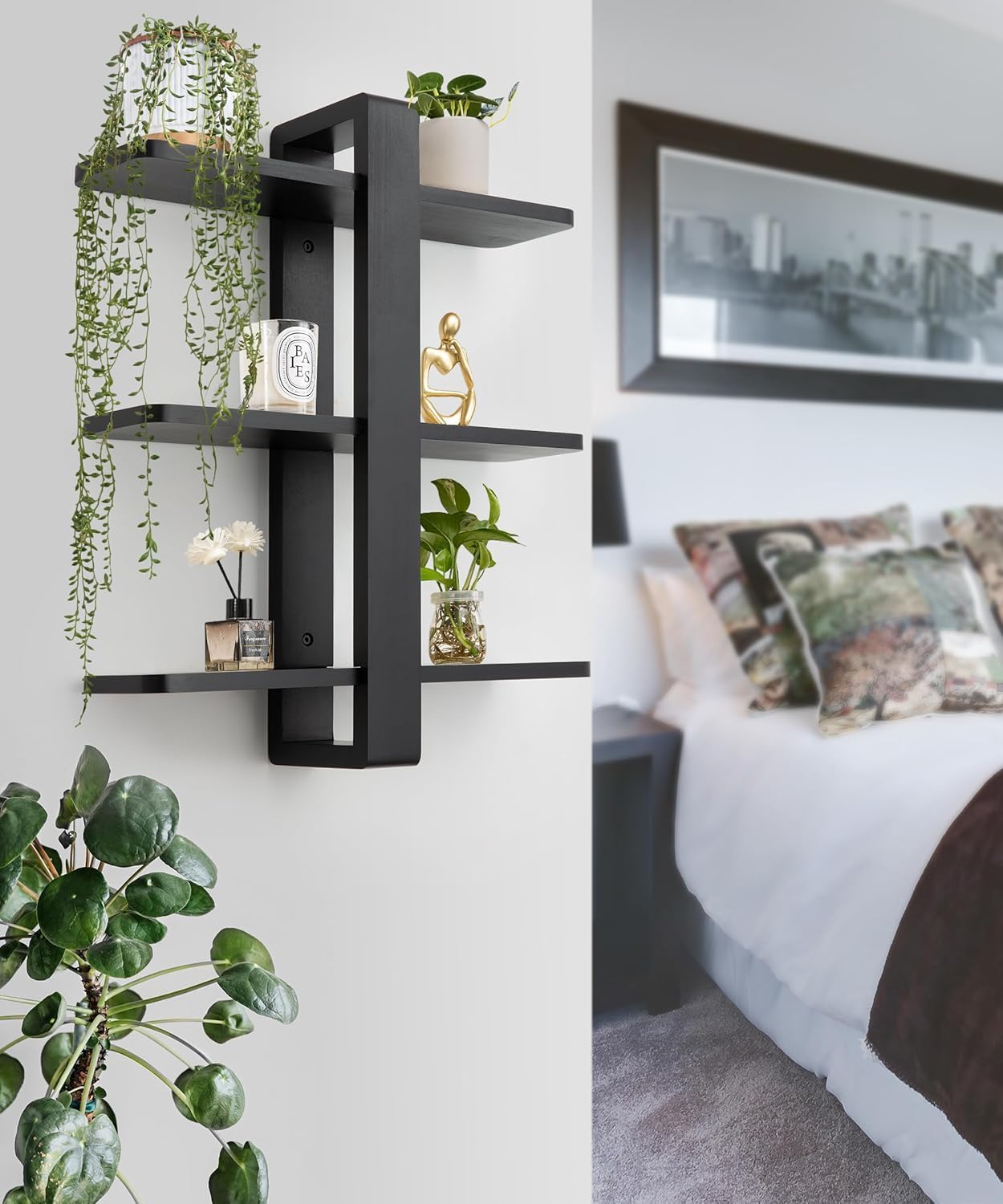 Dime Arts Shoppee Floating Wall Shelves  Decorative Wooden Wall Mounted Racks Engineered Wood 3Tier Wall Shelves Book Shelf Pe