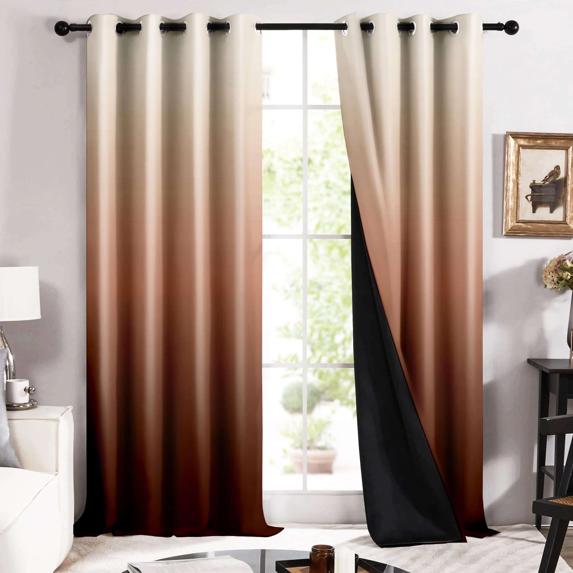 Story@Home 100% True Blackout Door Curtains 7 Feet Long Set Of 2 | Gradient Printed | 70% Room Darkening Curtain | Ombre Curtain