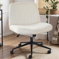 DUMOS Criss Cross Chair with Wheels, Wide Cross Legged Office Desk Vanity Chairs, Fabric Armless Adjustable Swivel Chairs for Ho