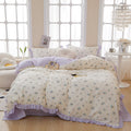 Lace Floral Duvet Cover Twin Cotton Purple Flower Duvet Cover 3 Pieces Girls Floral Comforter Cover Garden Style Princess Beddin