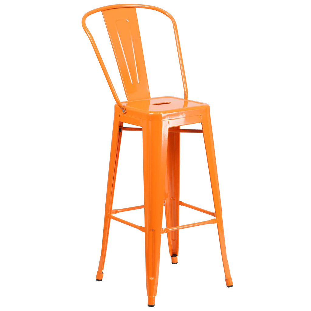 Flash Furniture Callum Commercial Grade 30" Round Orange Metal Indoor-Outdoor Bar Table Set With 4 Cafe Stools