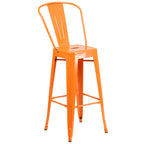 Flash Furniture Callum Commercial Grade 30" Round Orange Metal Indoor-Outdoor Bar Table Set With 4 Cafe Stools