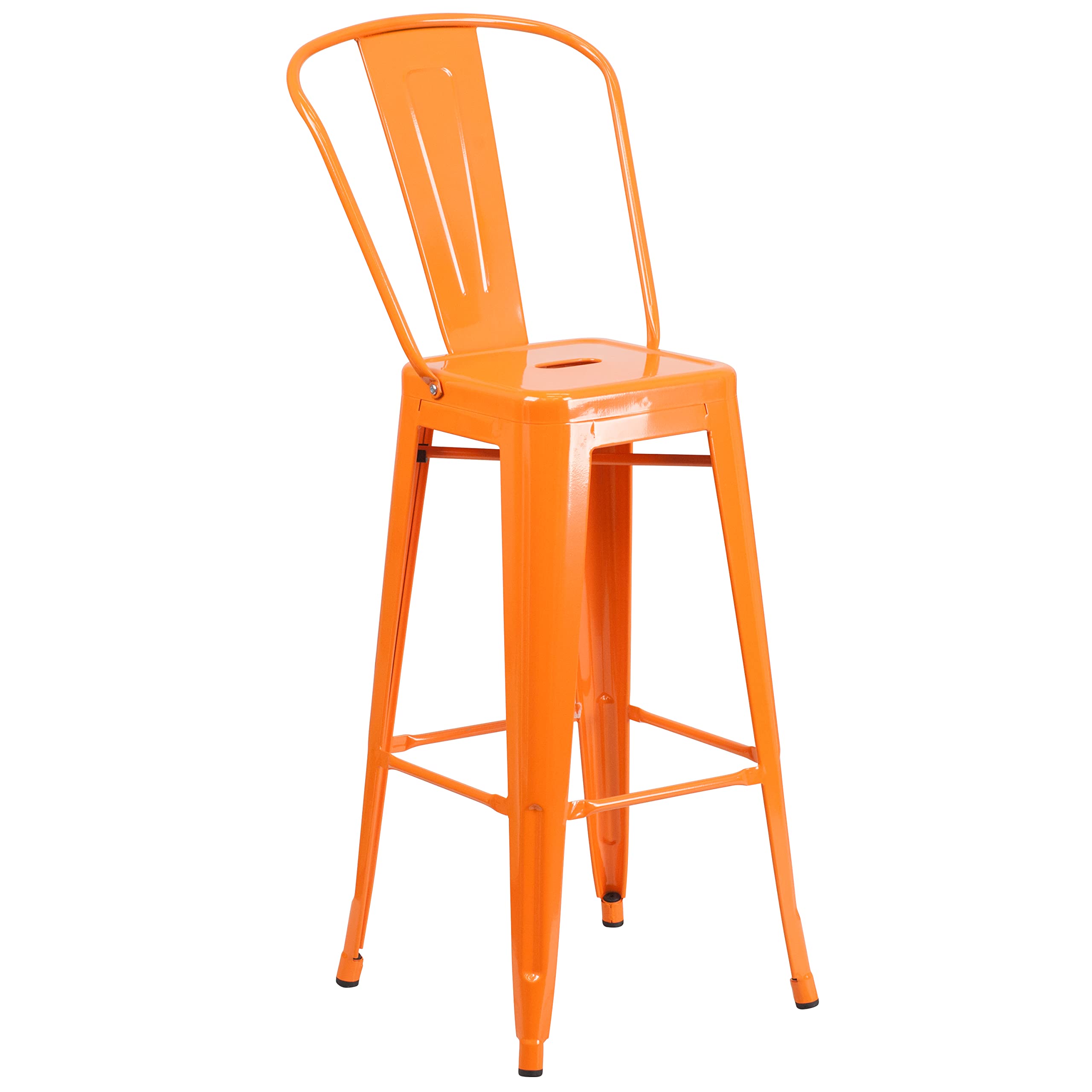 Flash Furniture Callum Commercial Grade 30" Round Orange Metal Indoor-Outdoor Bar Table Set With 4 Cafe Stools