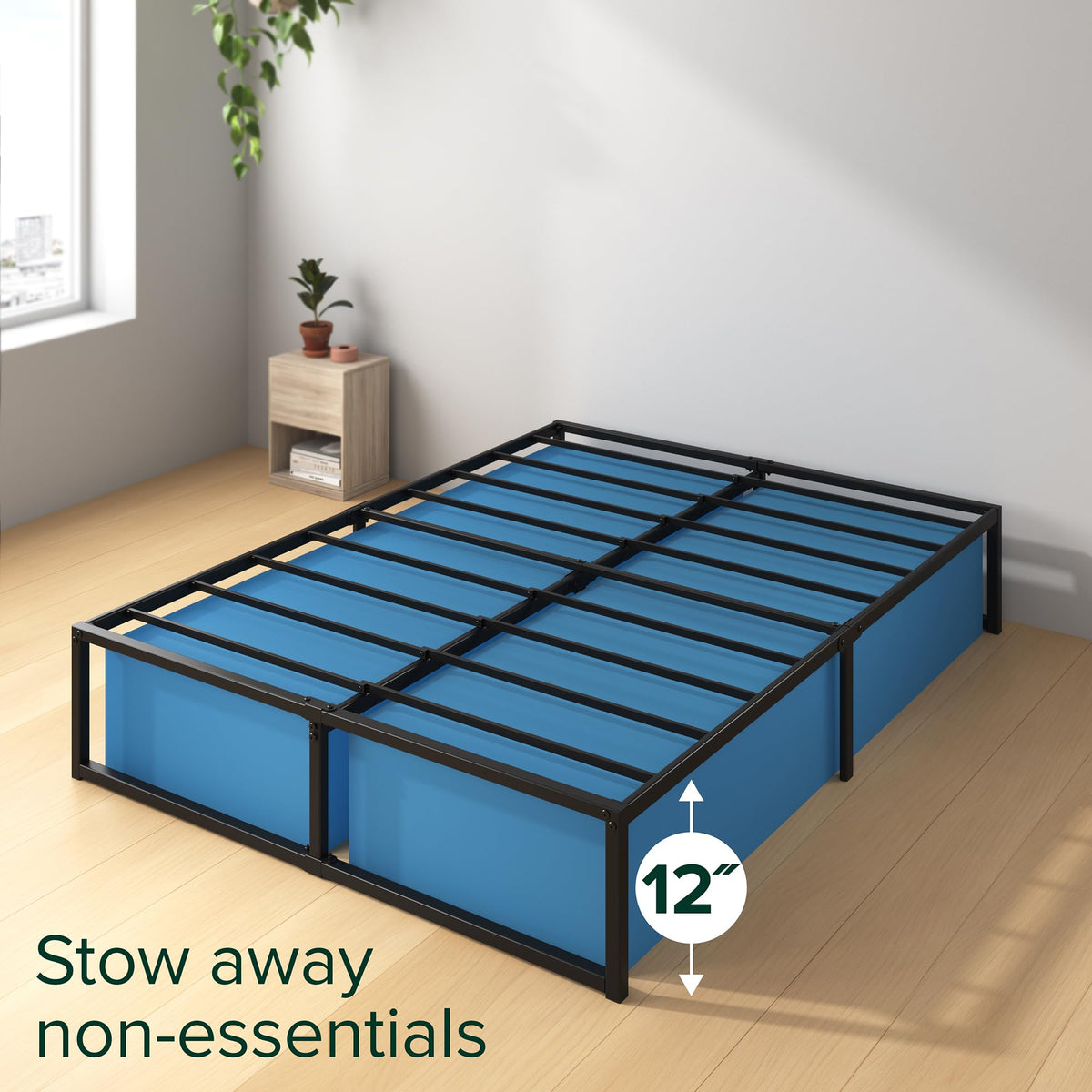 Zinus Lorelei 14 Inch Metal Platform Bed Frame, Steel Slat Support, No Box Spring Needed, Eco Friendly Wonderbox(Tm) Packaging, 12.4?Underbed Storage, Easy Assembly, Black, Full