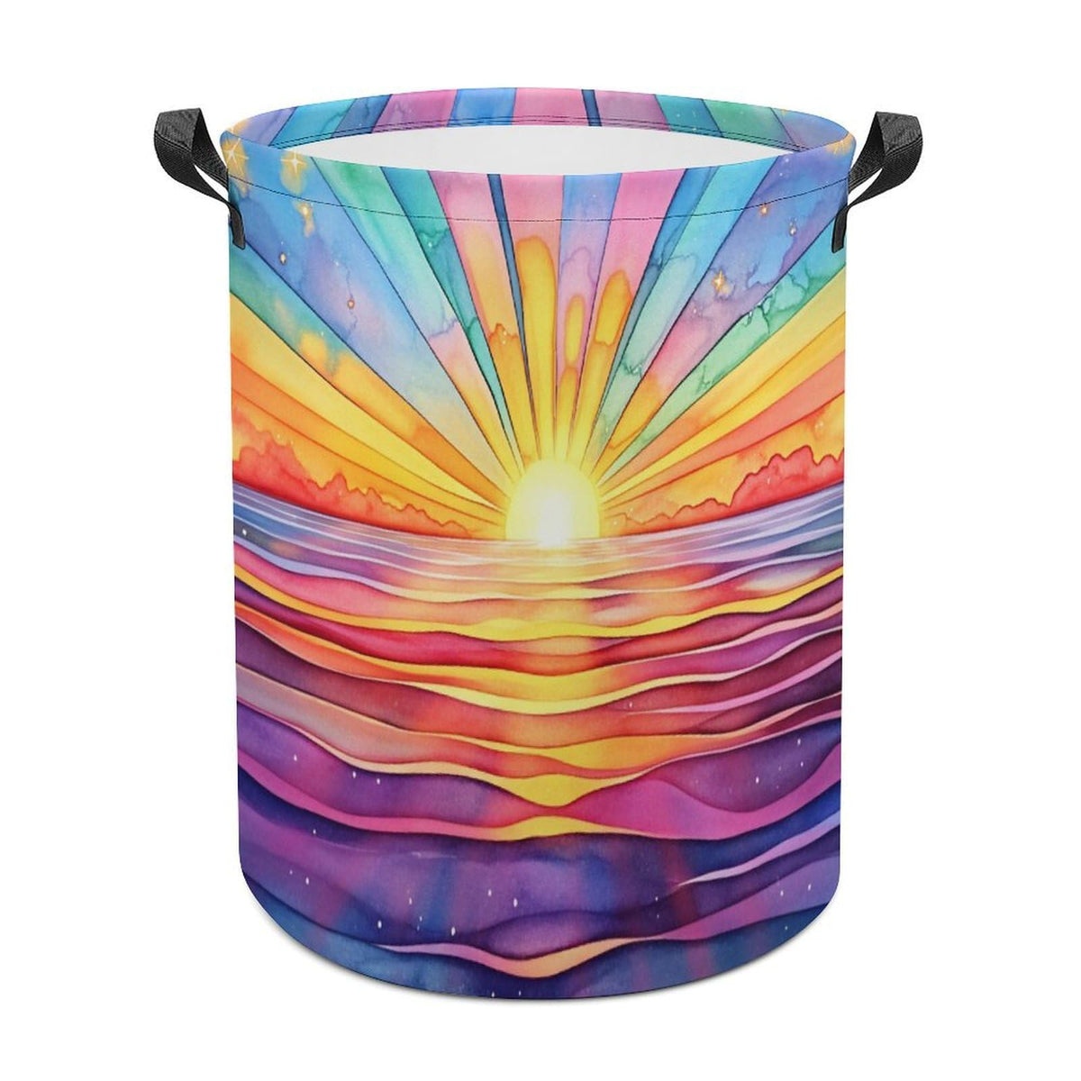 Boho Rainbow Sun Large Fabric Storage Basket with Handles 17.3x17.3 in,Oxford Cloth Laundry Hamper Waterproof Foldable Organizer