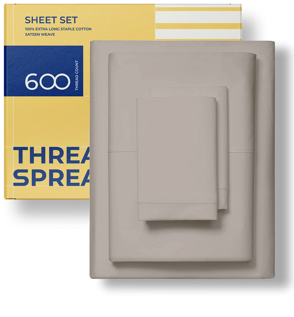 Thread Spread Luxury Sheets 600 Thread Count - Egyptian Cotton Quality California King Size Sheet Set - Deep Pocket Fitted Bedding Sheet & Pillowcases - 4 Pc Breathable - Taupe Sheets For Boys & Girls