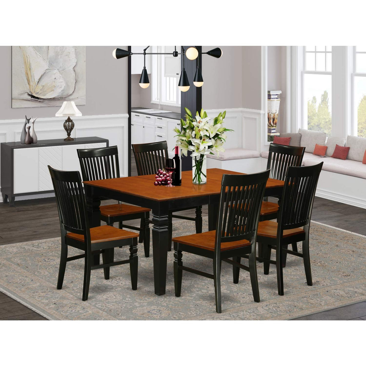 East West Furniture West7-Bch-W Weston 7 Piece Modern Set Consist Of A Rectangle Wooden Table With Butterfly Leaf And 6 Dining Chairs, 42X60 Inch, Black & Cherry