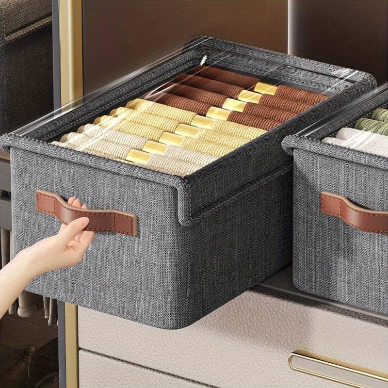 Suicune Fabric Closet Organizer,Storage Bins with Transparent Lid Collapsible Stackable Storage Bins for Jeans Sweater Blanket