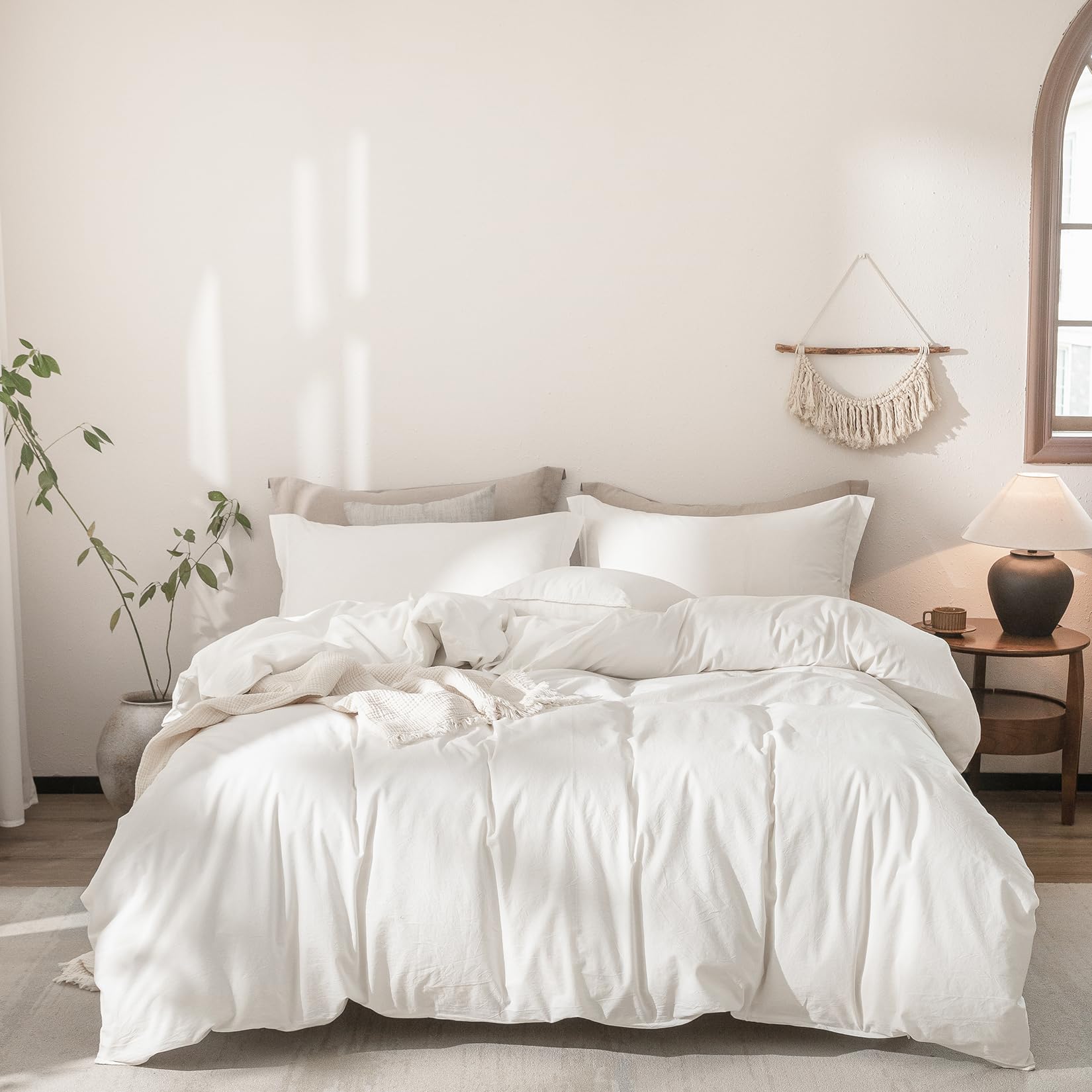 Warm Moment Off White Duvet Cover Super Queen Size 100% Washed Cotton Bedding Set Cover 1 Duvet Cover Zipper Closure And 2 Pillo