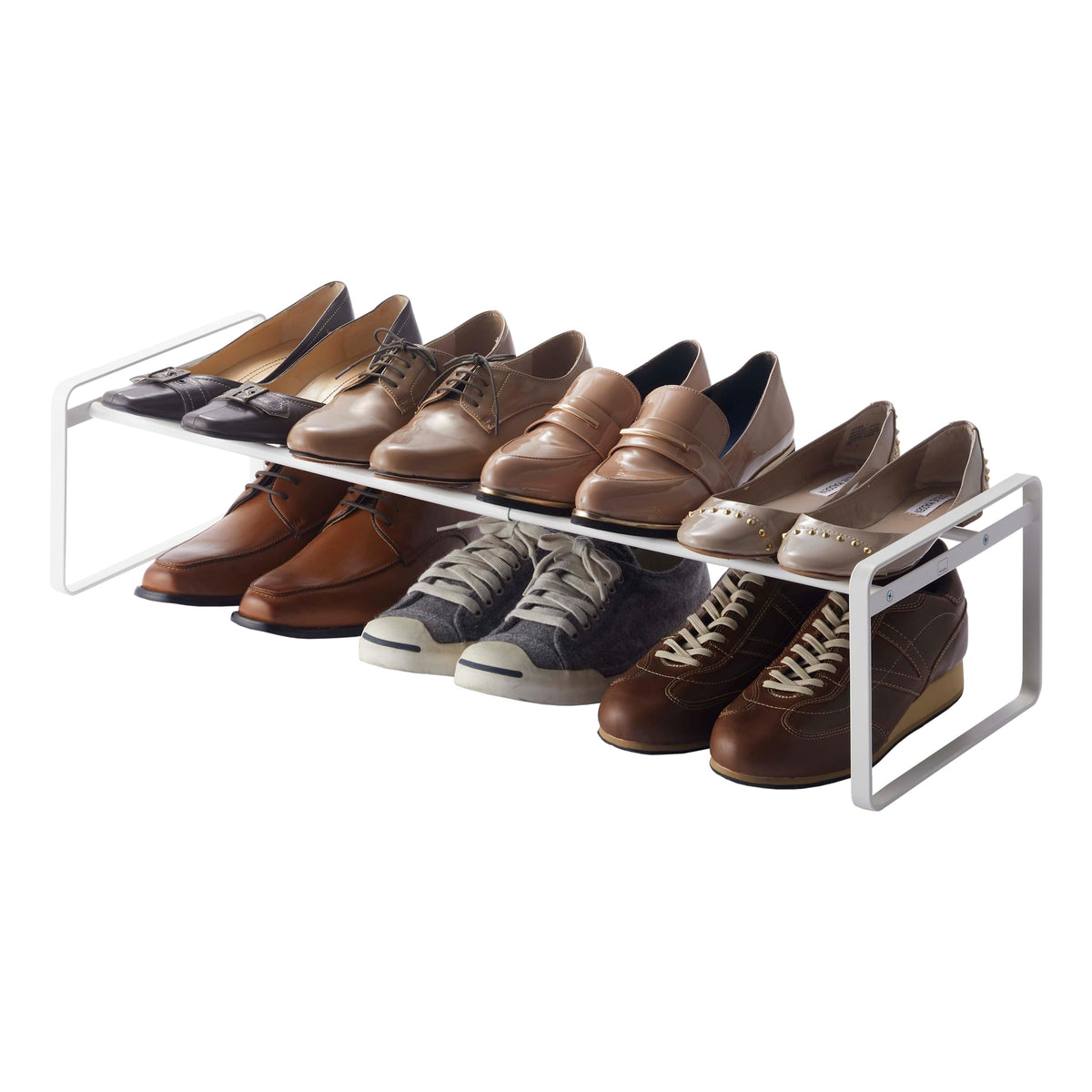 YAMAZAKI Home Frame Adjustable Shoe Rack  Spacesaving Storage Solution, 7  Steel  Holds Up to 4 Pairs of Shoes Per Shelf