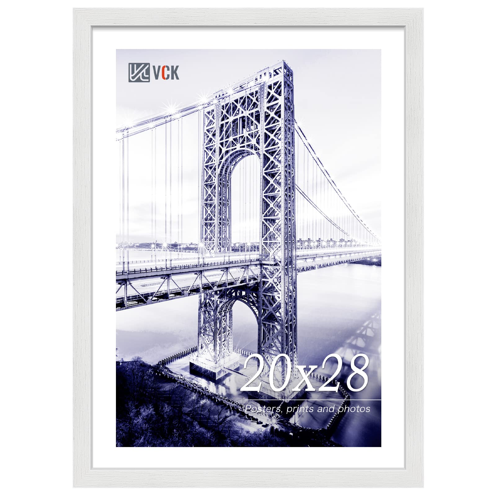 VCK 20x28 Poster Frame White, Textured Exclusive Solid Wood Picture Frames, Wall Hanging