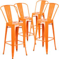 4 Pk. 30 High Orange Metal Indoor-Outdoor Barstool with Back