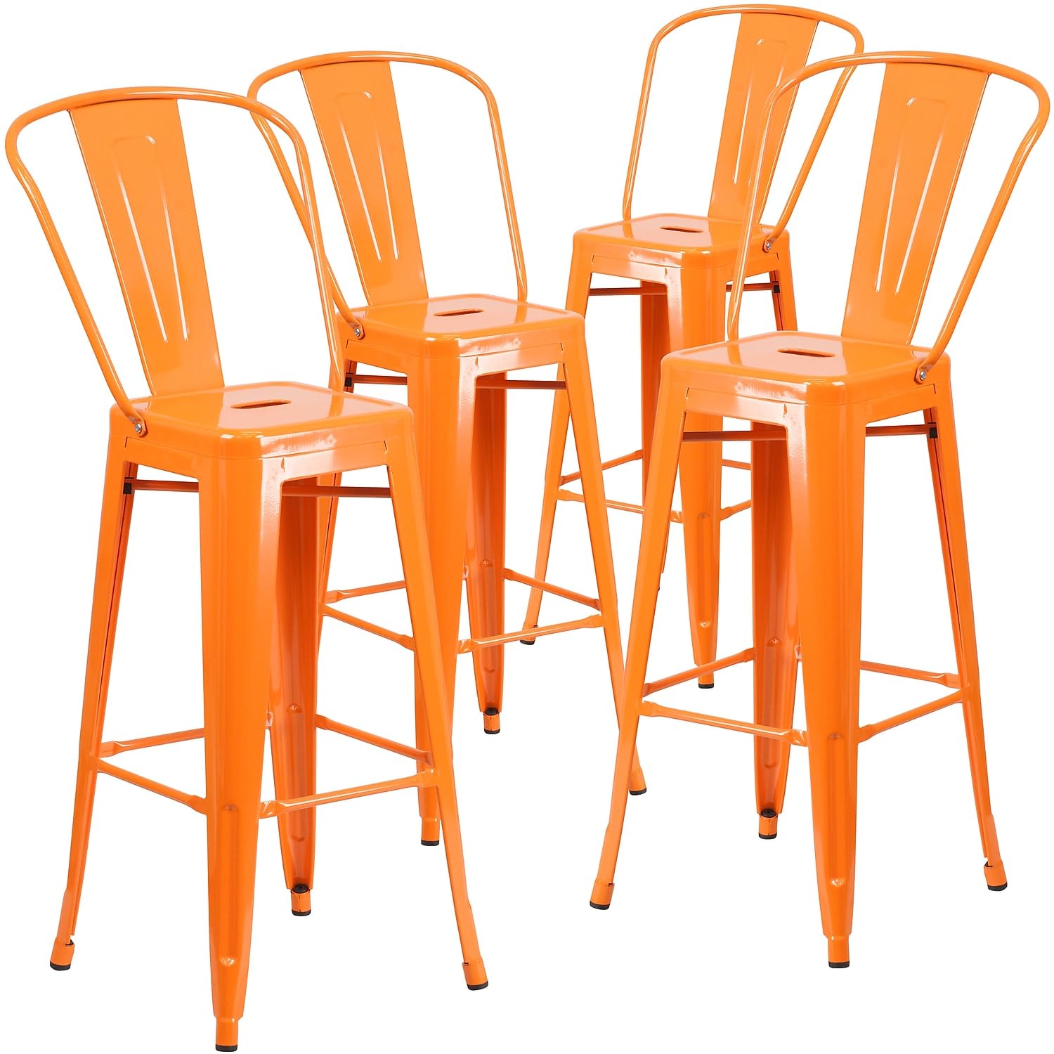 4 Pk. 30 High Orange Metal Indoor-Outdoor Barstool with Back
