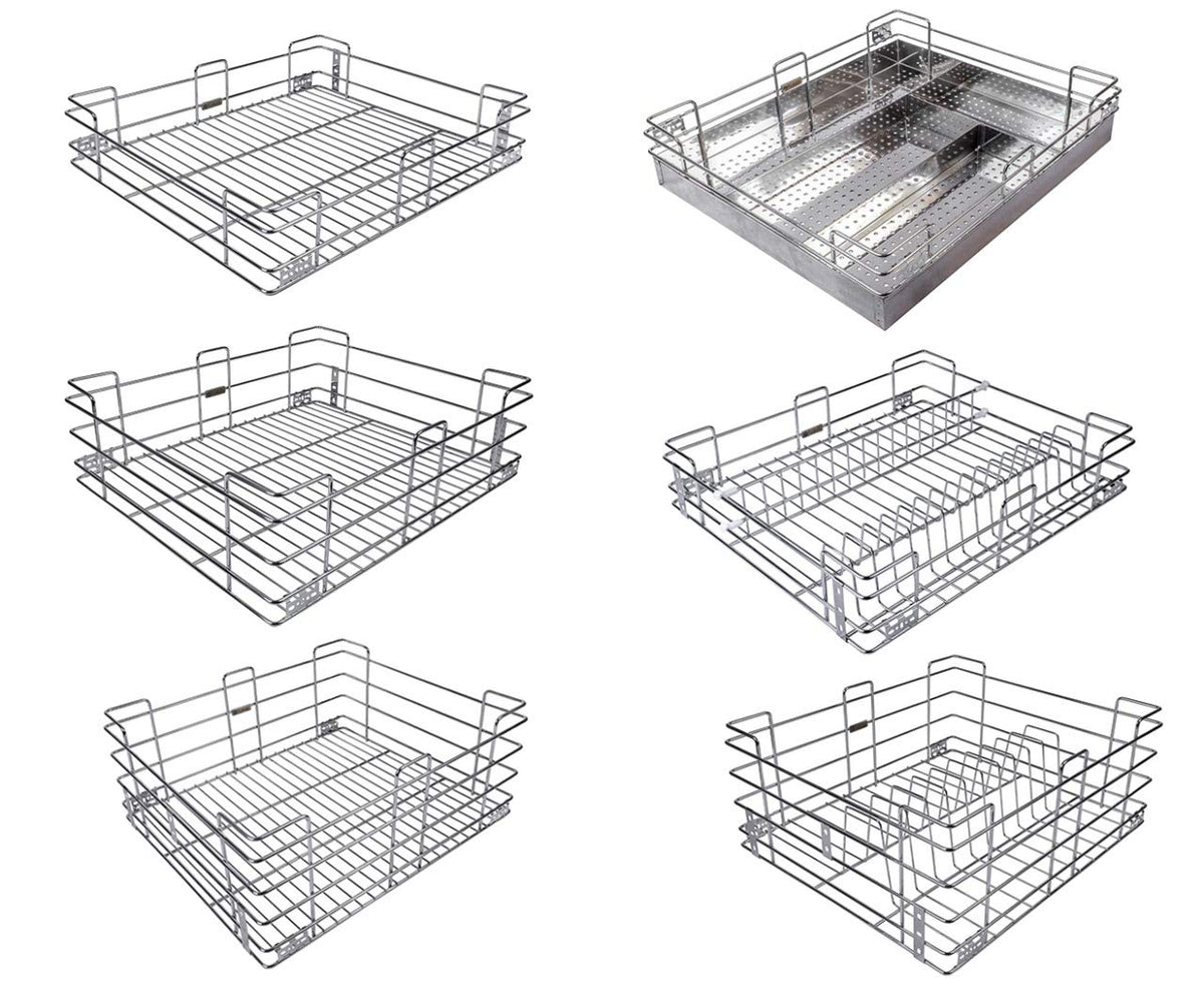 Steel Gold Stainless Steel Modular Kitchen (21 X 20) Inch Multipurpose Cabinet Rectangular Basket Set Of 6, Countertop