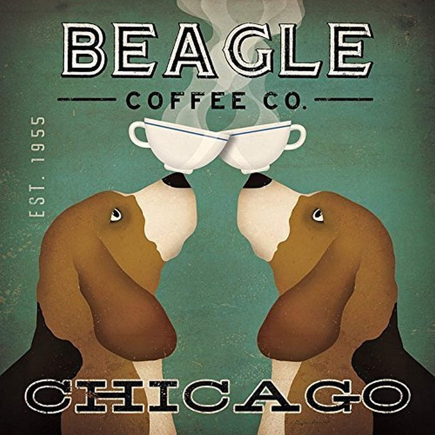 Buyartforless Beagle Coffee Co Chicago by Ryan Fowler 12x12 Beatles Coffee Signs Dogs Hounds Animals Art Print Poster Vintage Ad