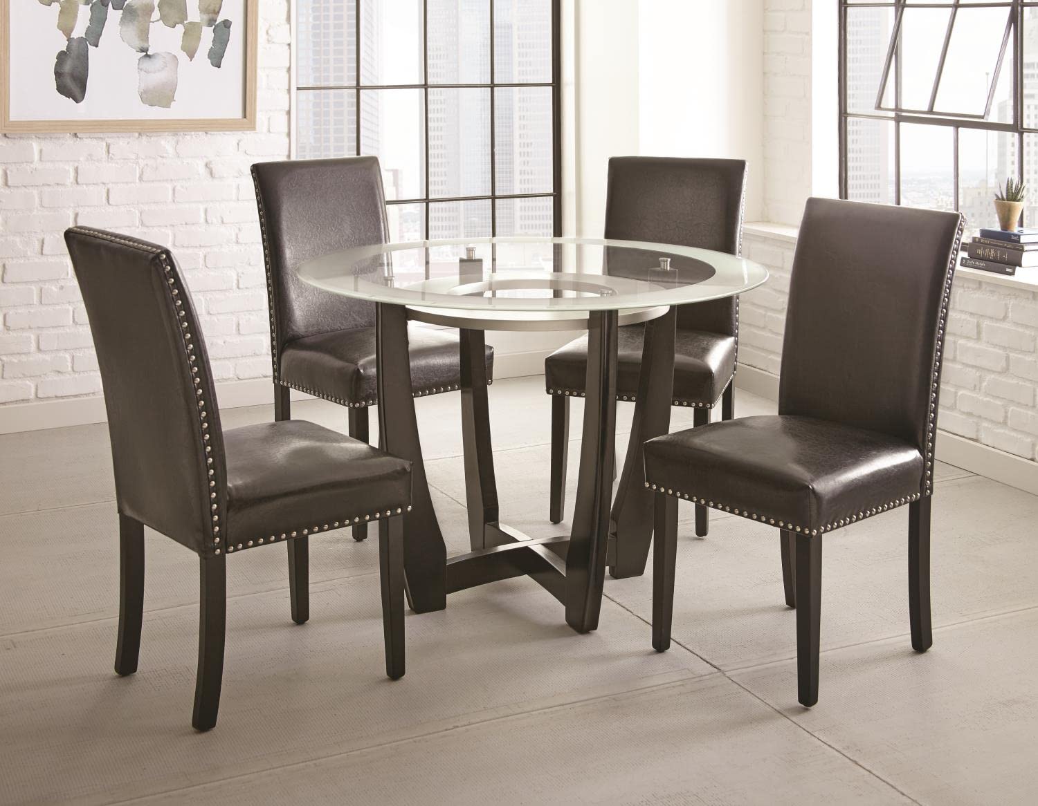 Steve Silver Verano Parsons Easy-Clean Vinyl, Set of 2 Side Chair, Chrome Nailhead Accent, Memory Foam Comfort, Kitchen, Dining Room,19 x 26 x 40, Espresso/Black