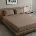 Home Sizzler Microfibre Beige Satin Stripe Elasticated Fitted Double Bedsheet (72X78 Inches) With 2 Pillow Covers