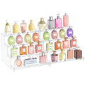 Lifewit 4 Tier Clear Display Risers Stand with Decorative Fences, Plastic Perfume Organizer, Display for Figures, Cupcake, Desse