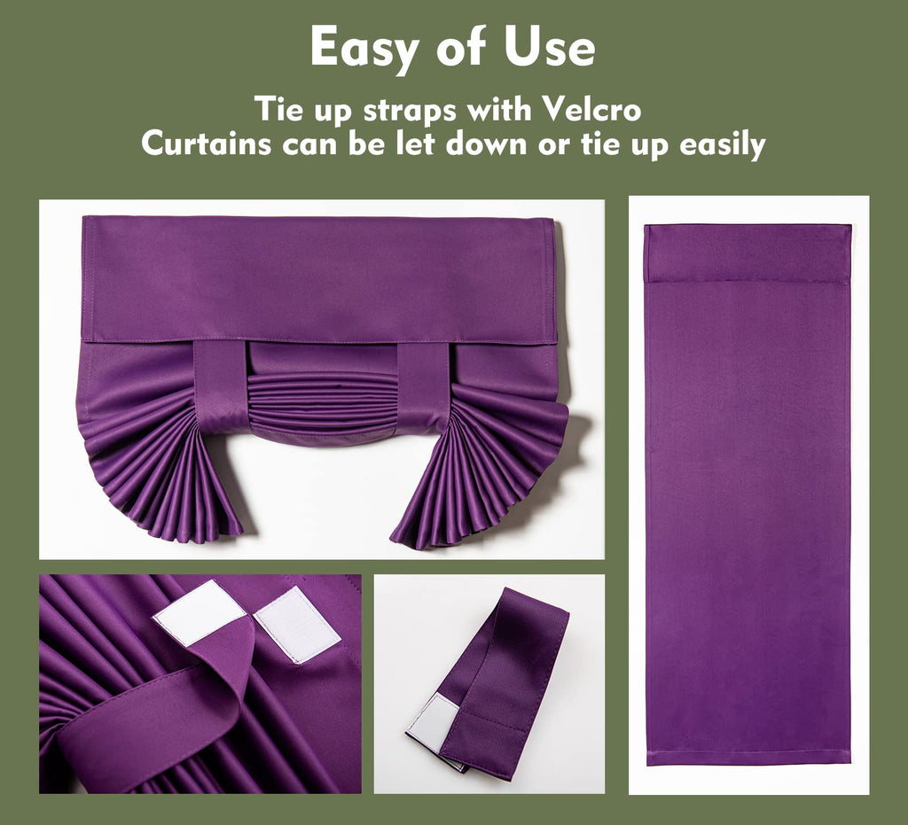 Pi Blackout French Door Curtain,Door Window Shade Privacy Thermal Insulated Long Door Curtain For Glass Door/Sliding Door/Tie Up Shade 1 Panel (W26Xl80,Royal Purple)