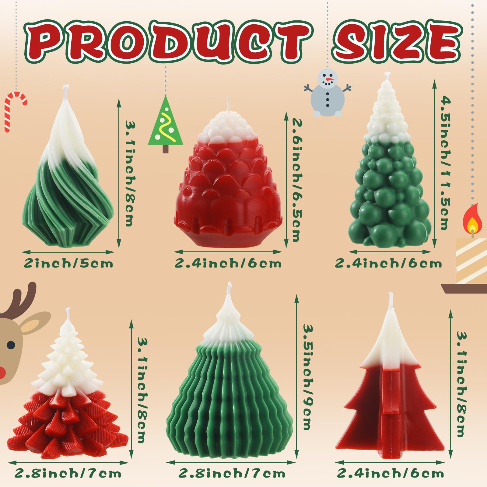 Mtlee 6 Pieces Christmas Soy Candles Scented Candles Winter Christmas Tree Cone Candles Home Decor Pinecone Candle Handmade Wax