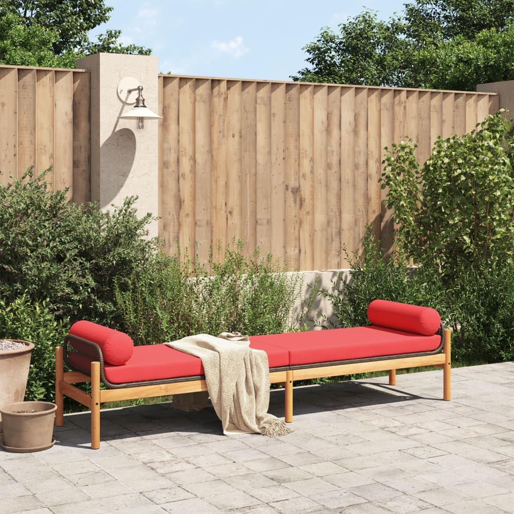 vidaXL Patio Bench with Cushion - Outdoor Loveseat, Brown Poly Rattan, Acacia, Weather-Resistant, 85" x 21.9" x 18.9"