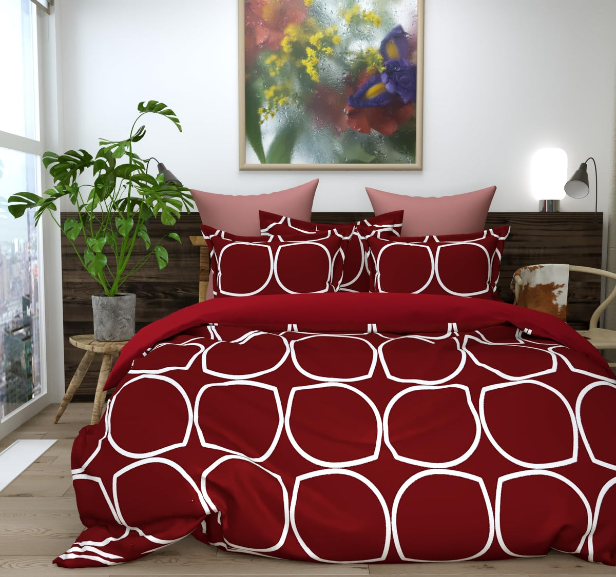 Fairy Down 300 TC Glace Cotton Paisley King Size Comforter Set (Maroon, Comforter with Fitted Bedsheet)