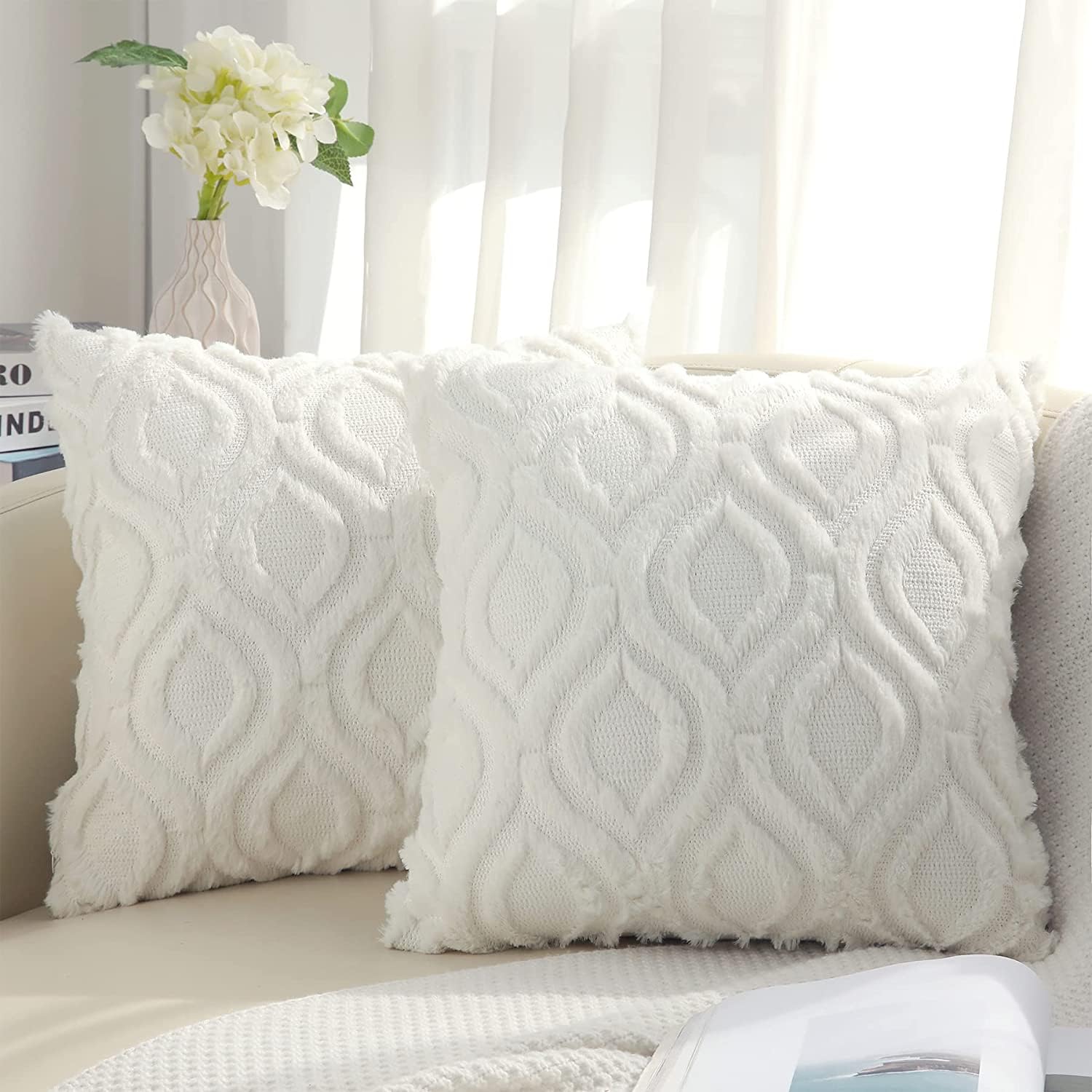Decoruhome Decorative Throw Pillow Covers 22X22, Soft Plush Faux Wool Couch Pillow Covers For Home, Set Of 2,Cream Beige