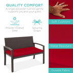 Best Choice Products Outdoor Bench 2-Person Wicker Garden Patio Benches Seating Furniture For Backyard, Porch W/Seat Cushion, 700Lb Capacity - Brown/Red